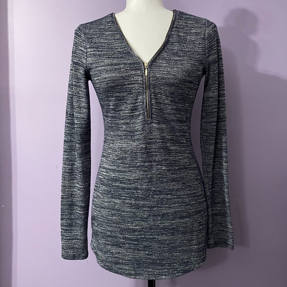 Dynamite Grey-Blue Zip-Up Long Sleeve Tunic Top Size Small